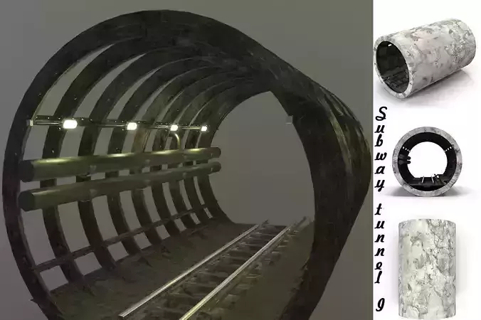 Subway tunnel I Low-poly 3D model