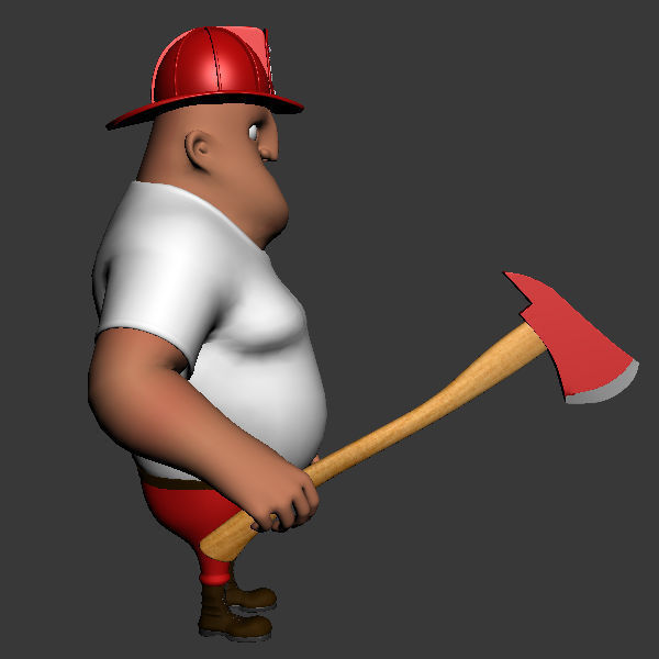 Fireman Cartoon Rigged 3D model_2