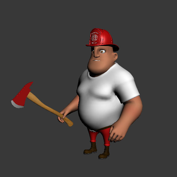 Fireman Cartoon Rigged 3D model_3