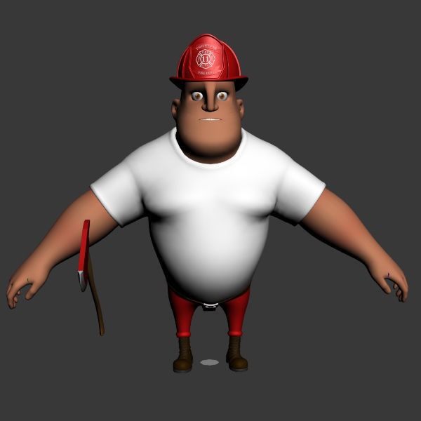 Fireman Cartoon Rigged 3D model_6