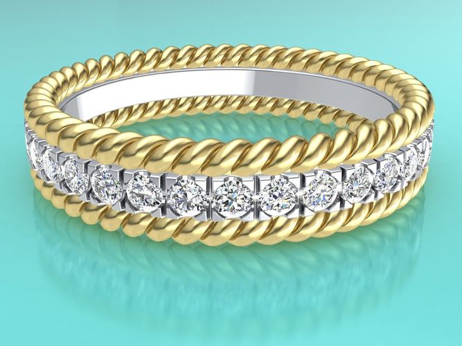 Tiffany two rope wedding ring band 22mm with medium diamonds 3D print model