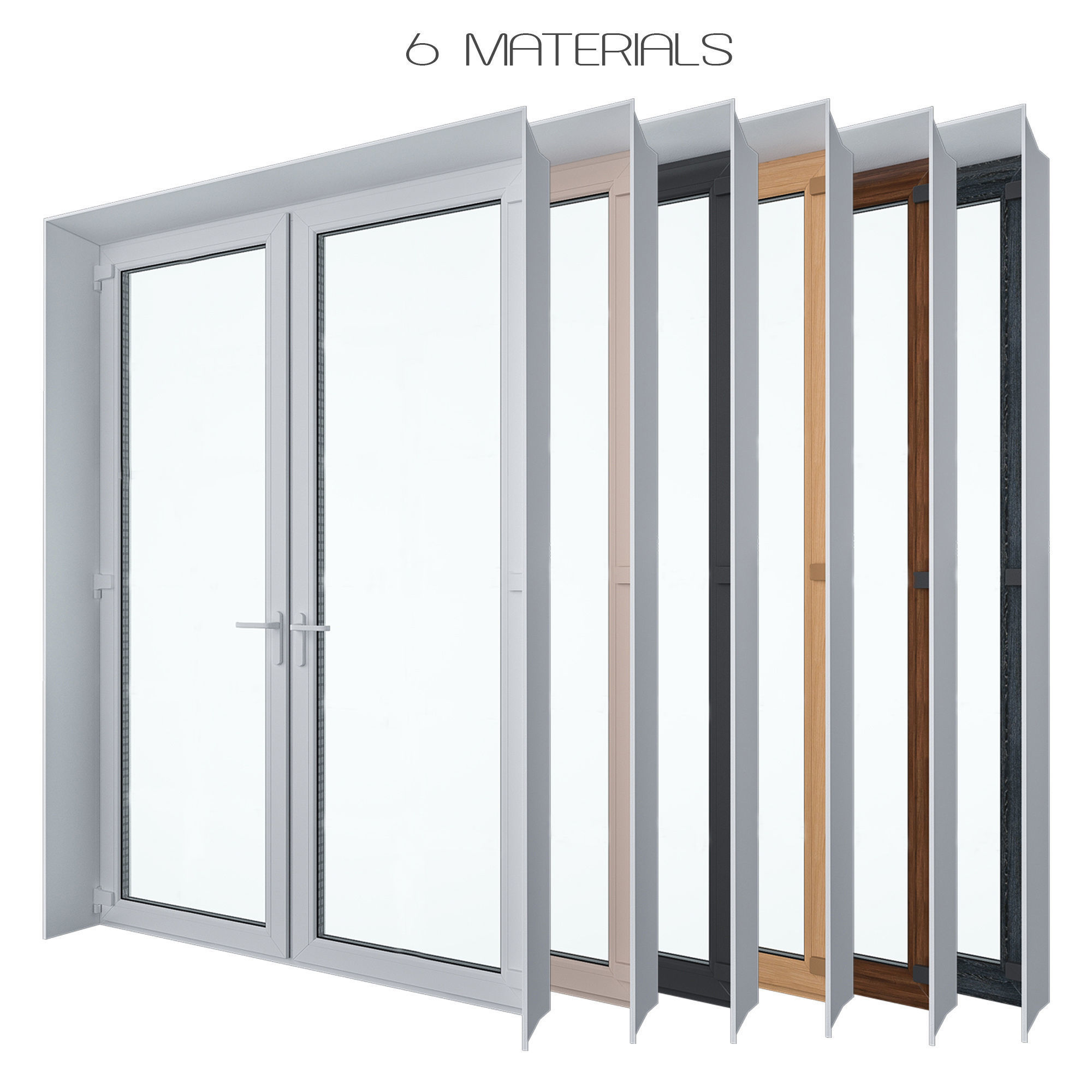 Door Set 2 aluminium sliding patio doors 3D model_2