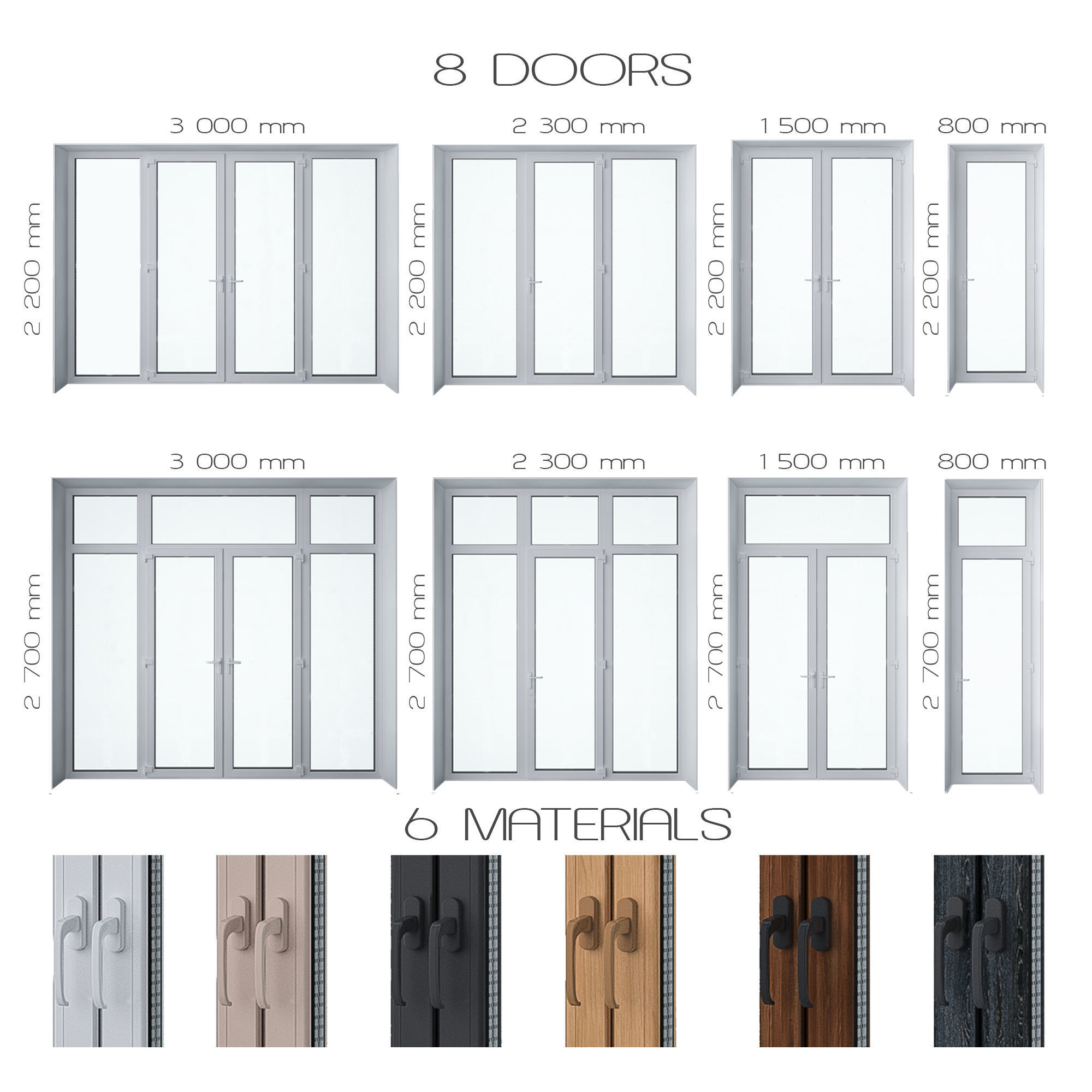Door Set 2 aluminium sliding patio doors 3D model_1