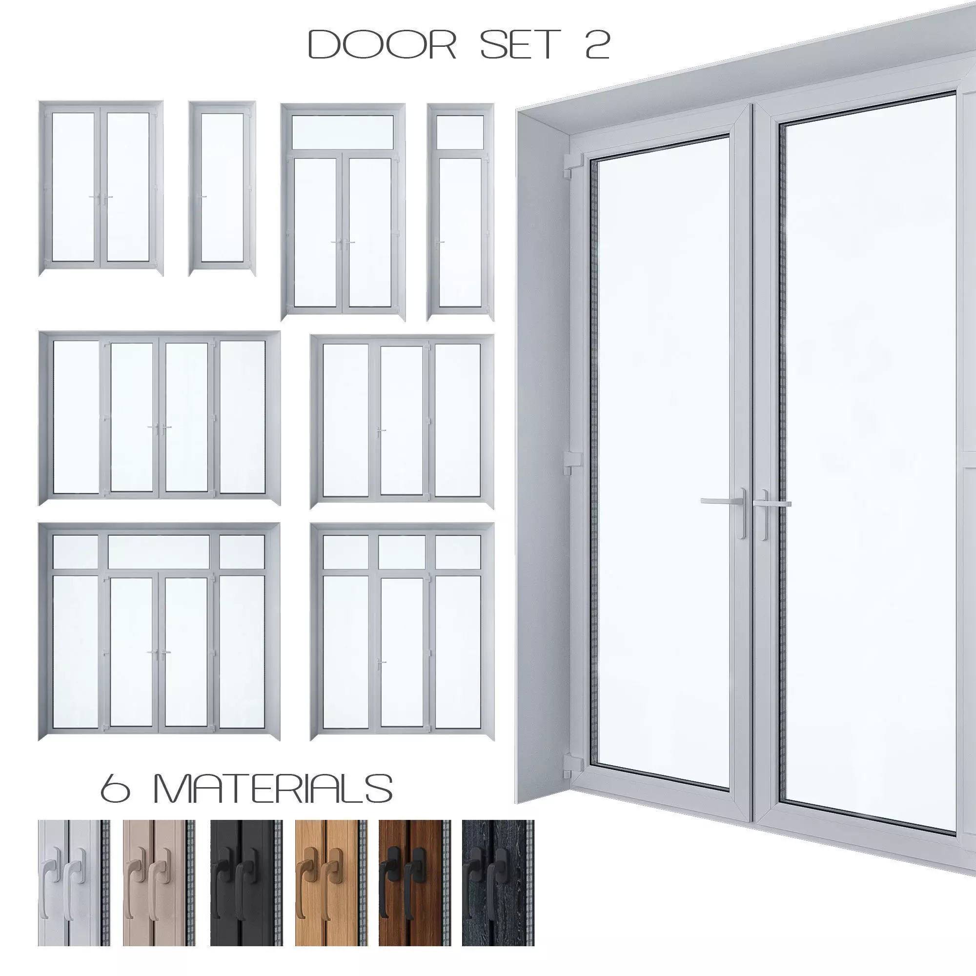 Door Set 2 aluminium sliding patio doors 3D model_0