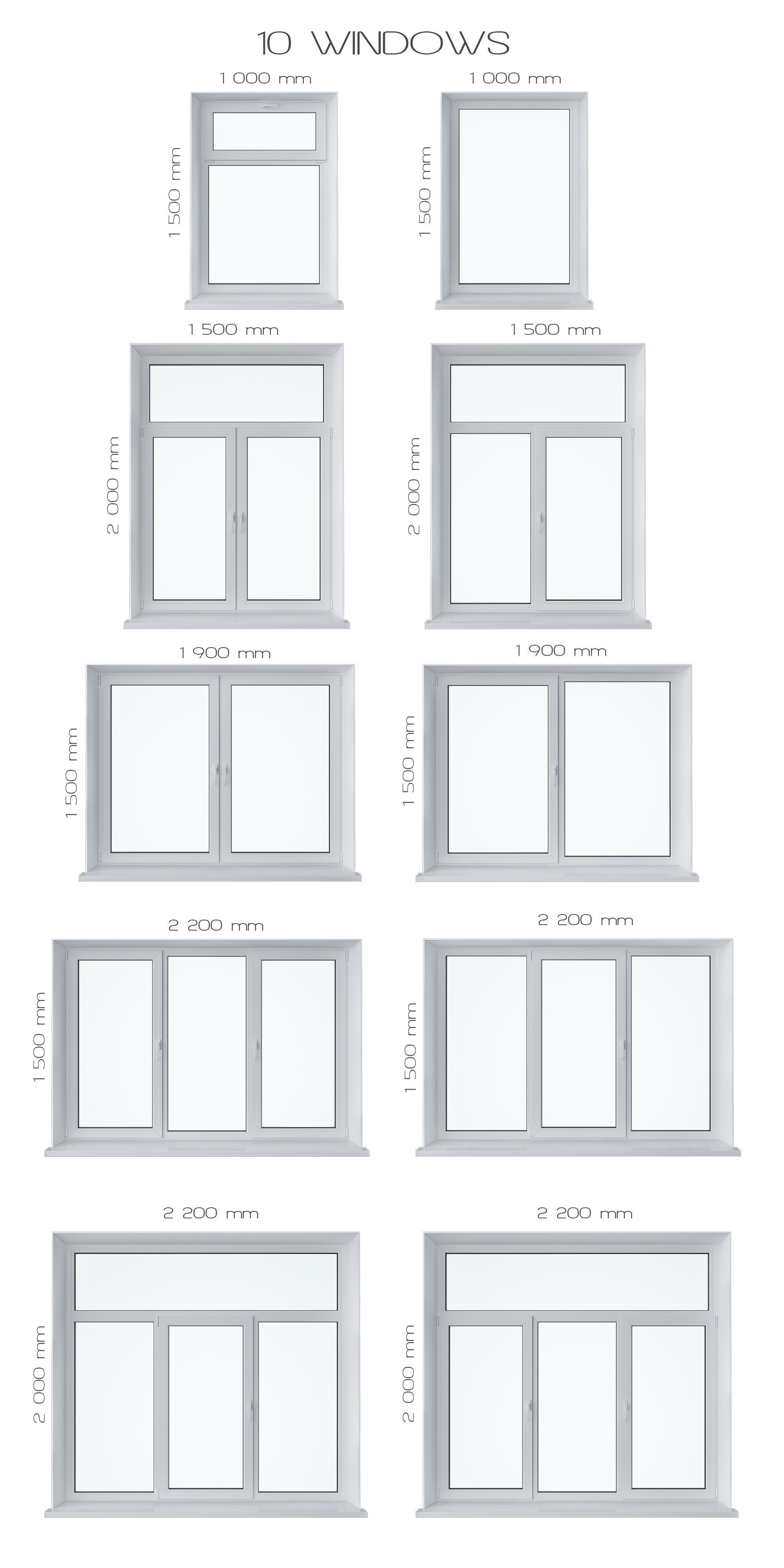 Window Set 4 materials for windows and doors 3D model_1