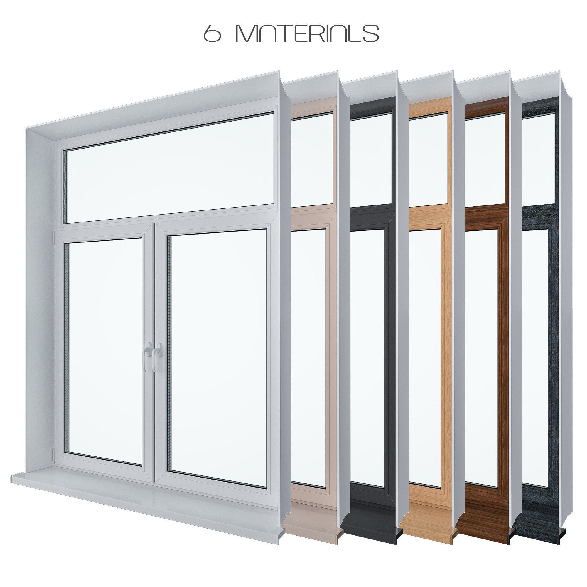 Window Set 4 materials for windows and doors 3D model_2