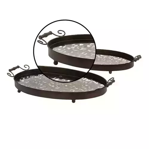 New Traditional Iron and Glass Damask Oval Trays Free 3D model