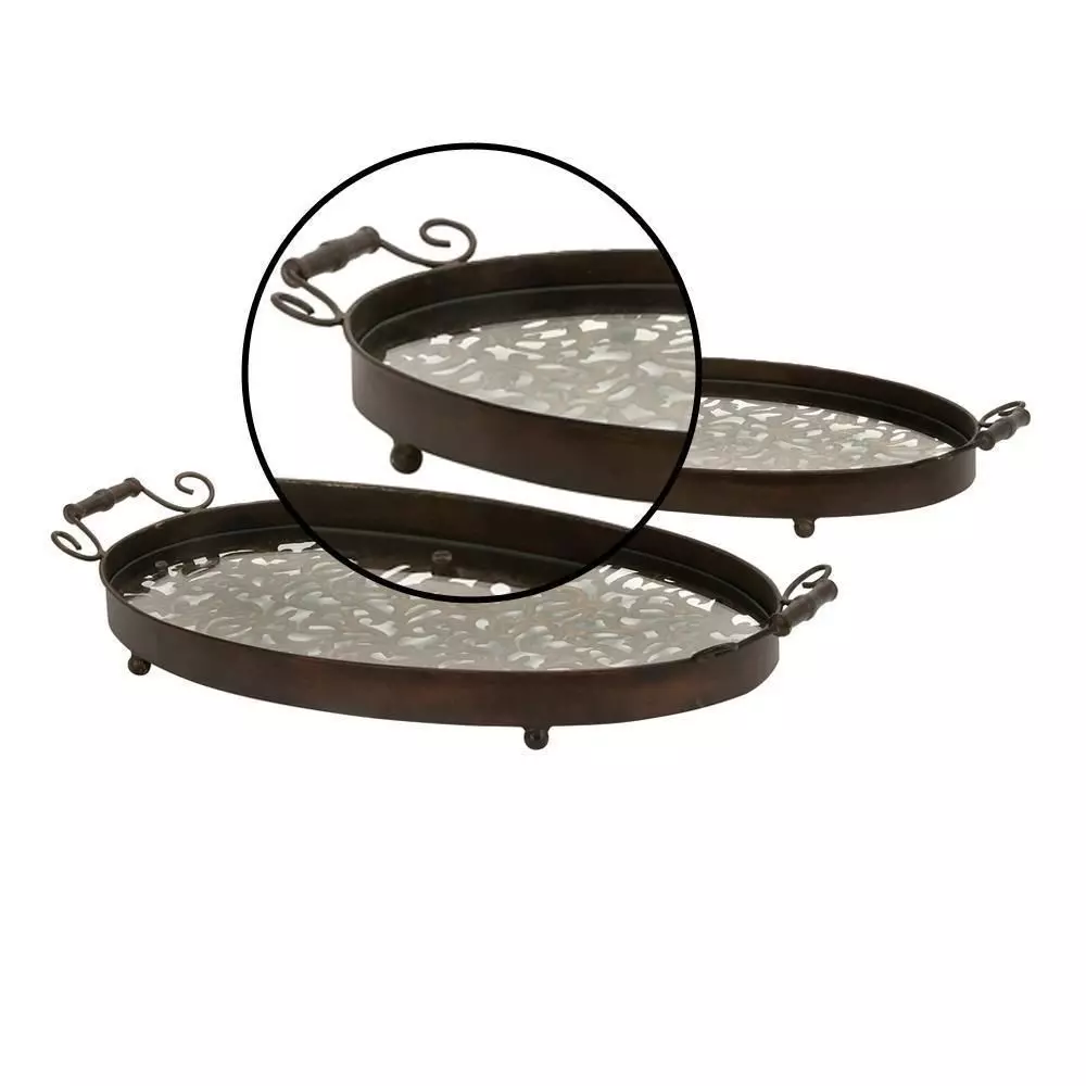 New Traditional Iron and Glass Damask Oval Trays Free 3D model