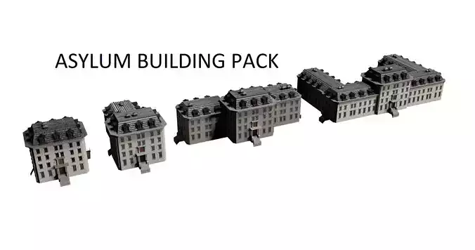 Asylum Buildings Pack Low-poly 3D model