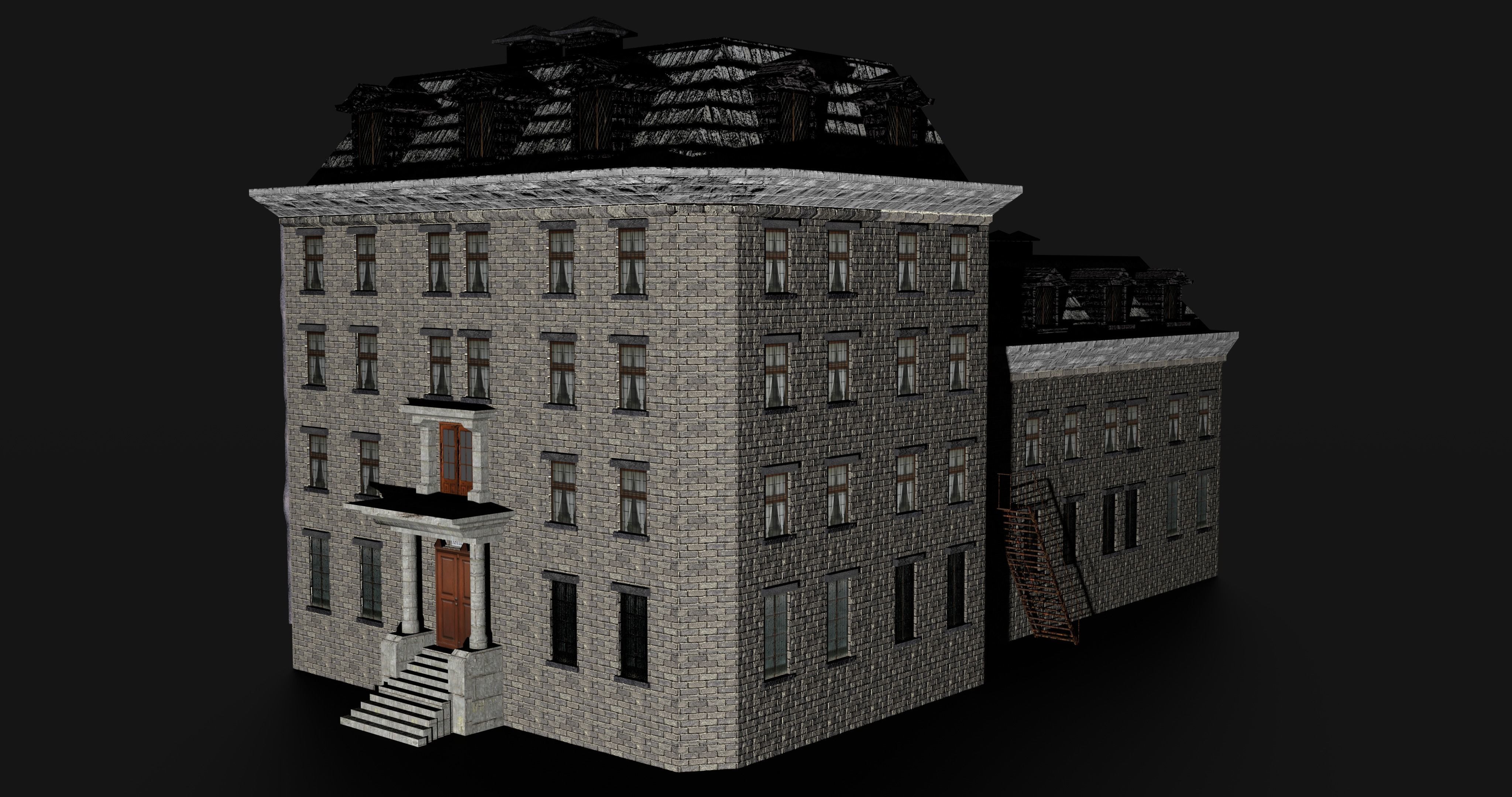 Asylum Buildings Pack Low-poly 3D model_6
