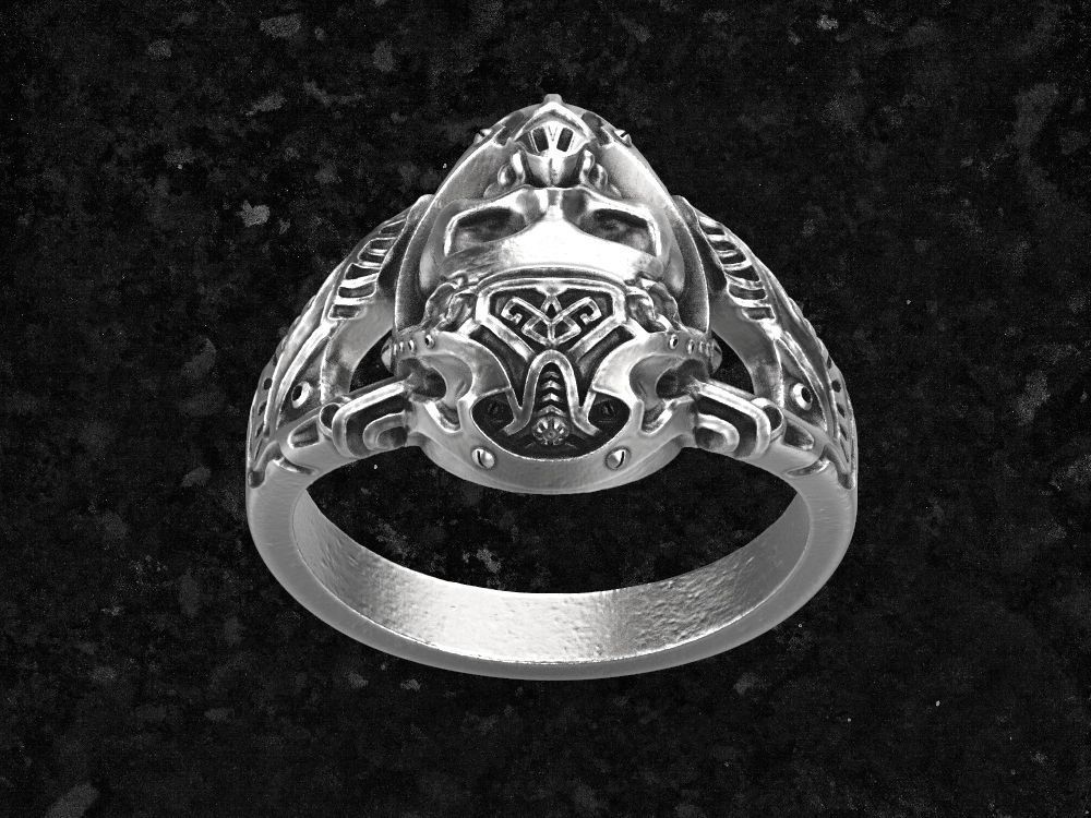 Skull-ring1 viking ring in sterling silver 3D print model_2