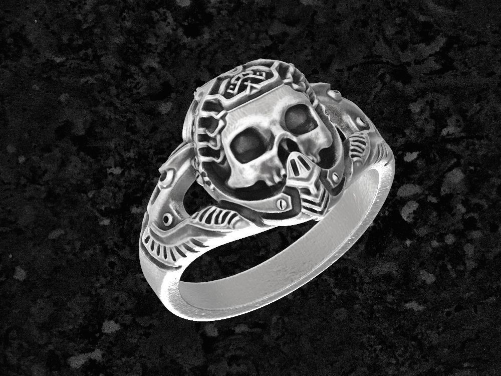 Skull-ring1 viking ring in sterling silver 3D print model_1