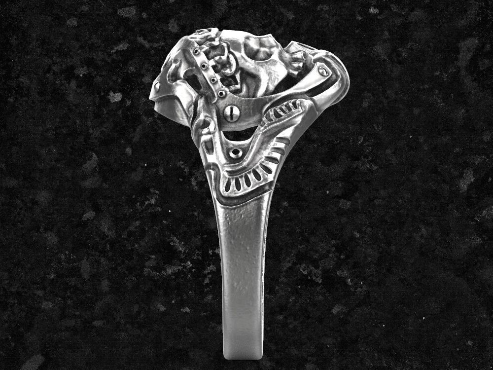 Skull-ring1 viking ring in sterling silver 3D print model_3