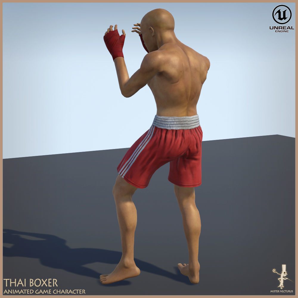 Thai Boxer Unity And Unreal Animation Collection Low-poly 3D model_3
