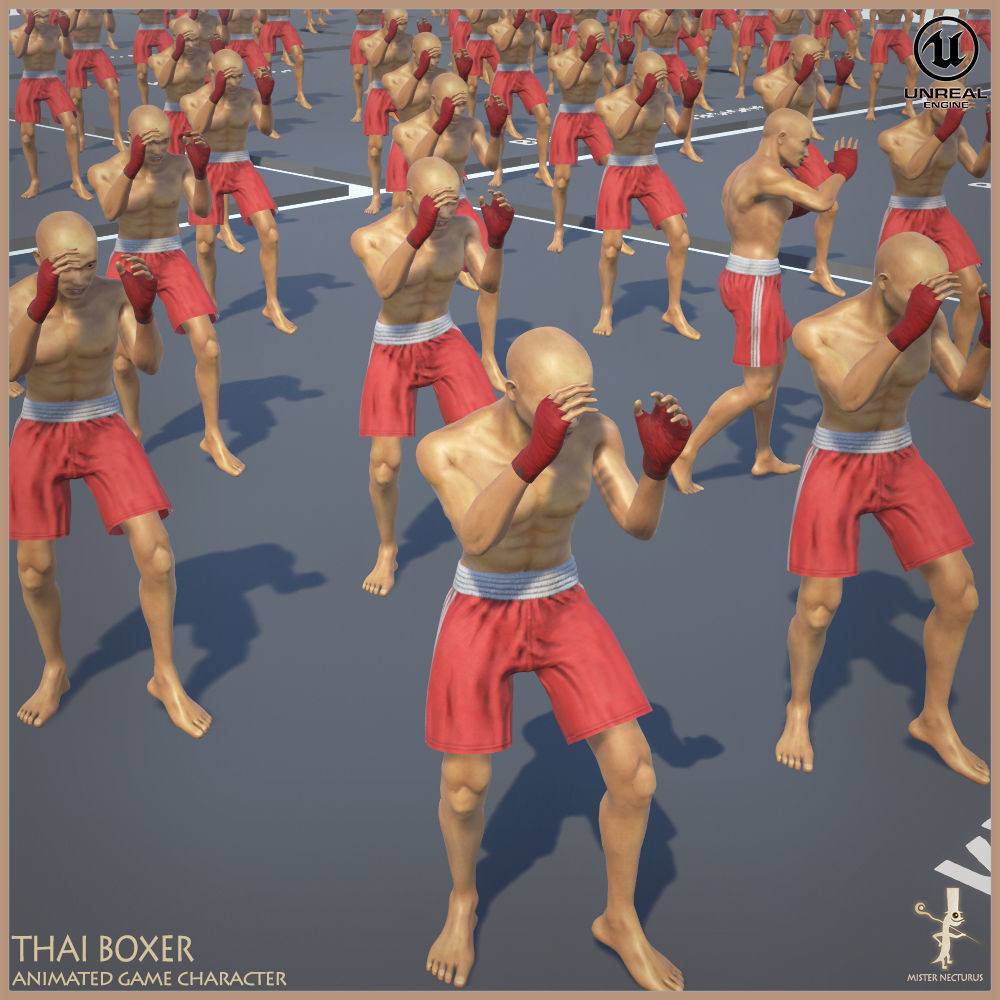 Thai Boxer Unity And Unreal Animation Collection Low-poly 3D model_7