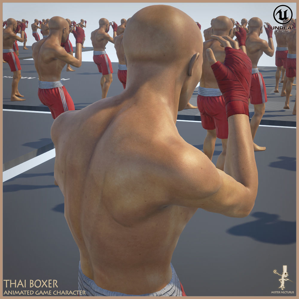 Thai Boxer Unity And Unreal Animation Collection Low-poly 3D model_6