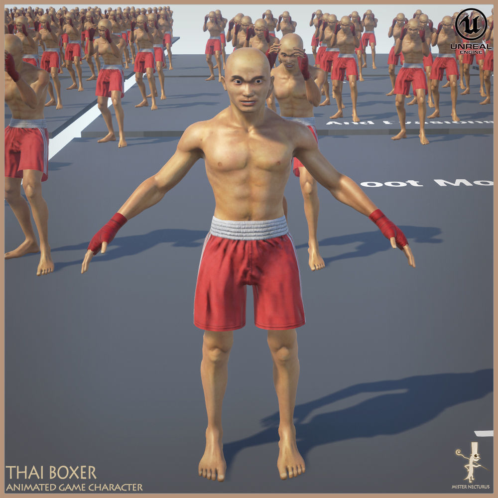 Thai Boxer Unity And Unreal Animation Collection Low-poly 3D model_5