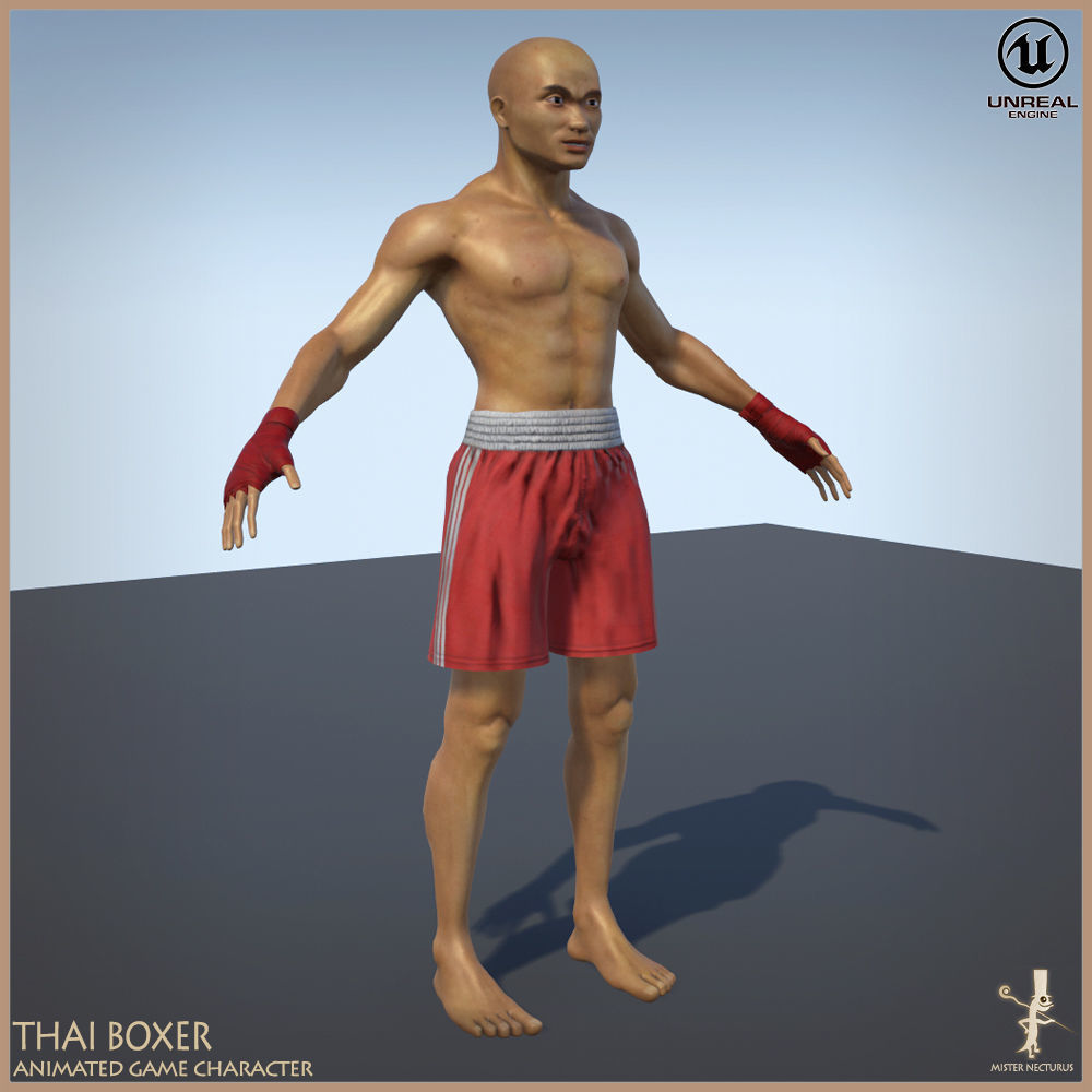 Thai Boxer Unity And Unreal Animation Collection Low-poly 3D model_4