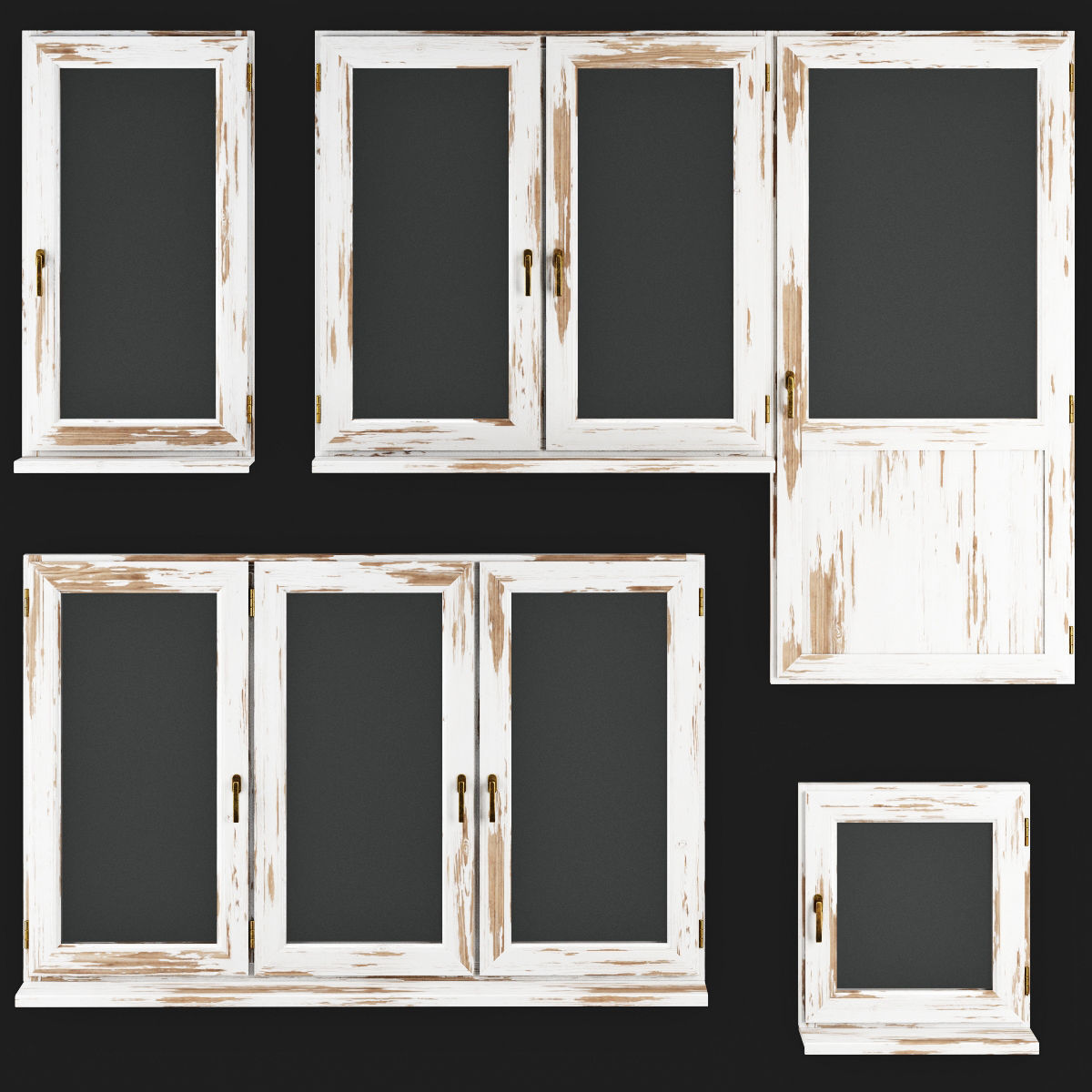 Wooden Windows Low-poly 3D model_2
