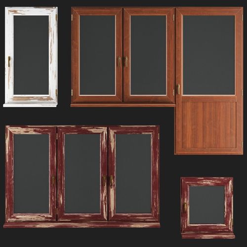 Wooden Windows Low-poly 3D model