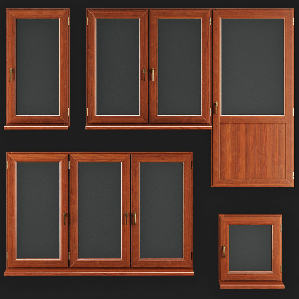 Wooden Windows Low-poly 3D model_1