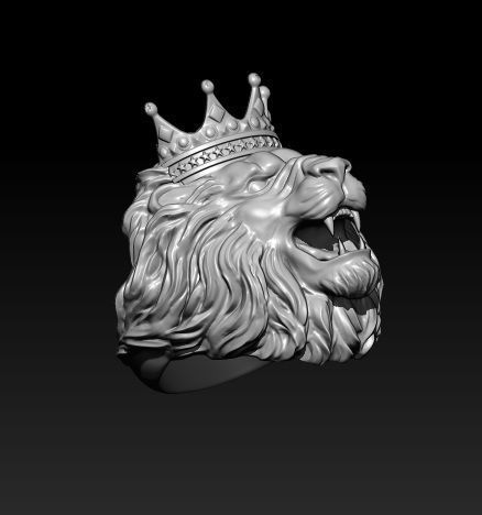 lion ring with crown 3D print model_2