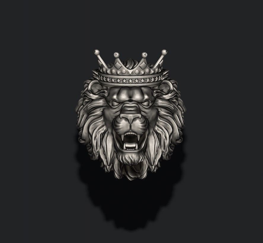 lion ring with crown 3D print model_1