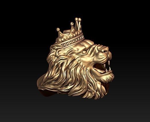 lion ring with crown 3D print model_4
