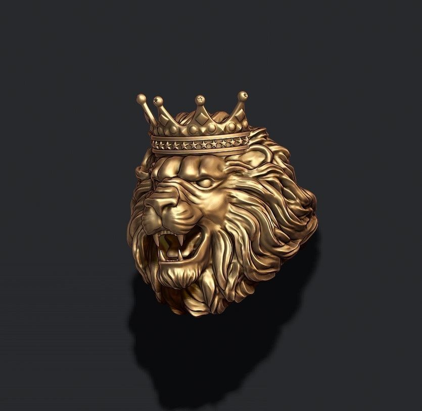 lion ring with crown 3D print model_6