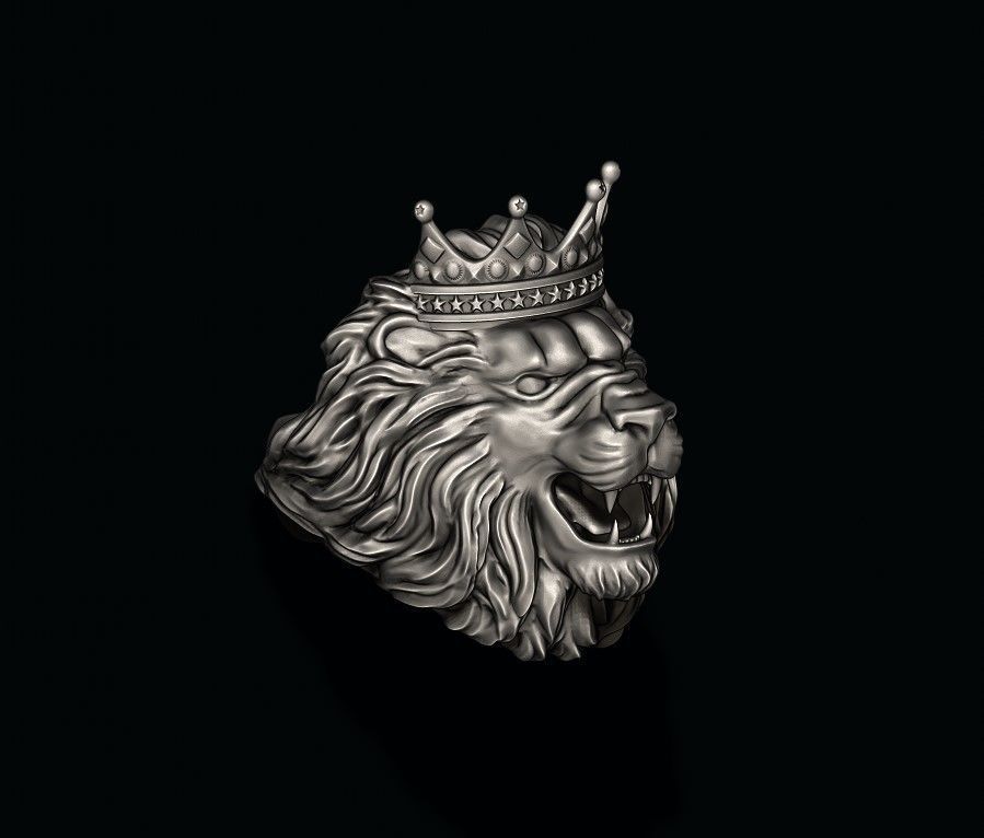lion ring with crown 3D print model_7