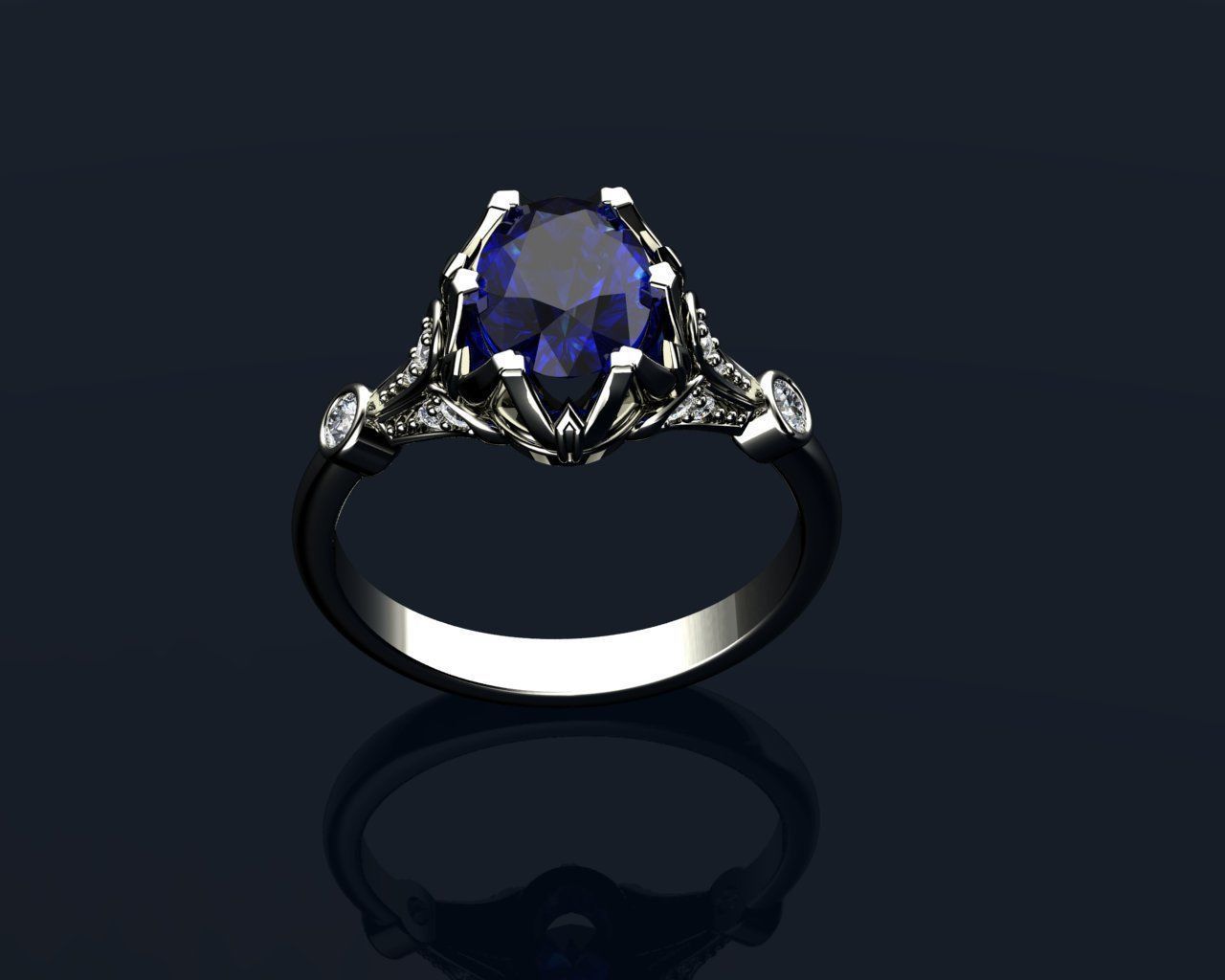 Vintage Ring Sapphire And Diamond Rings 3D print model_6