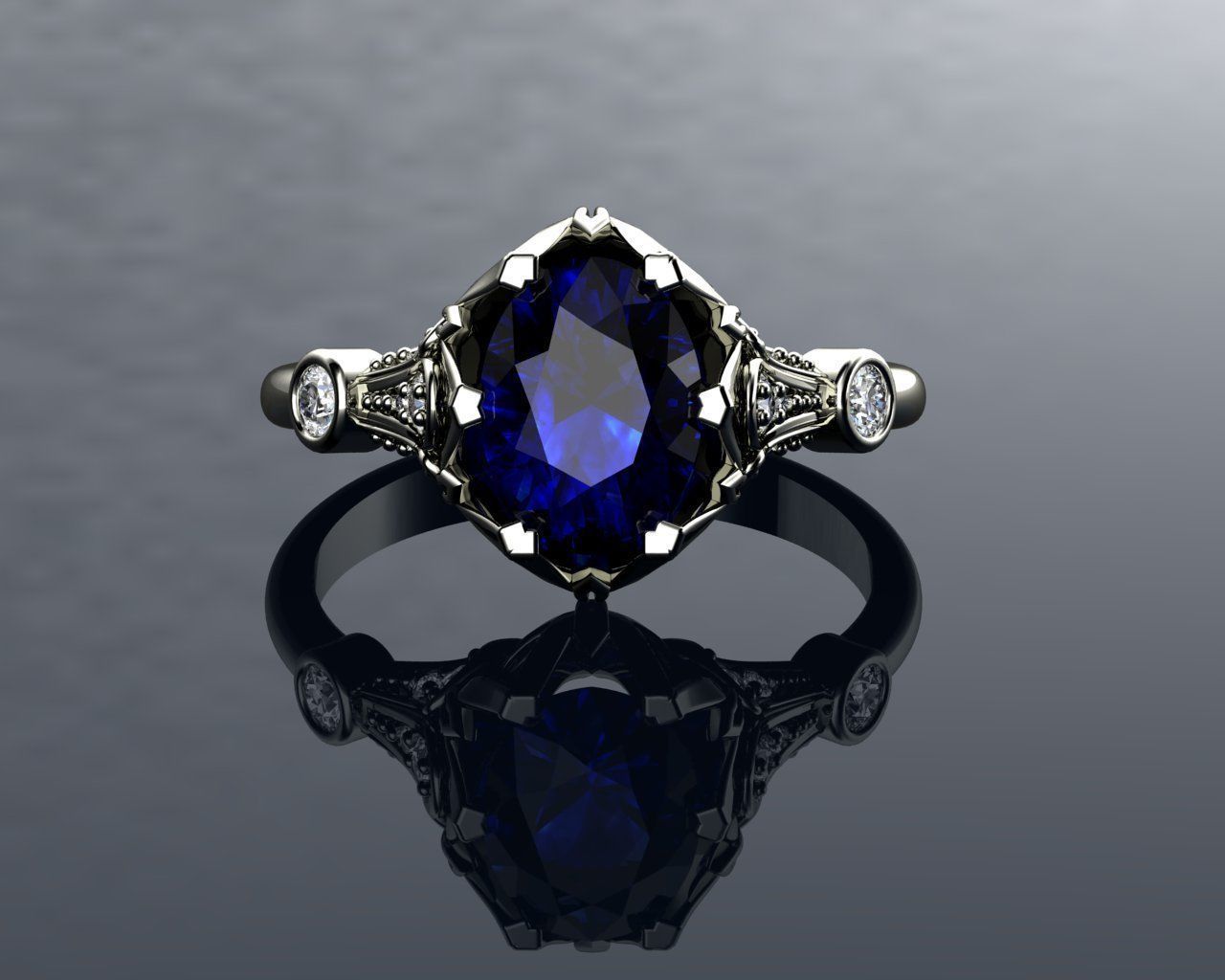 Vintage Ring Sapphire And Diamond Rings 3D print model_10