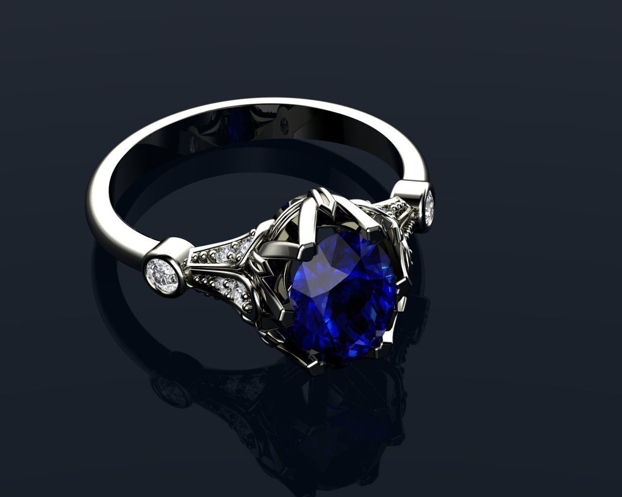 Vintage Ring Sapphire And Diamond Rings 3D print model_11