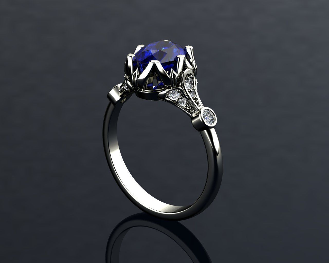 Vintage Ring Sapphire And Diamond Rings 3D print model_7