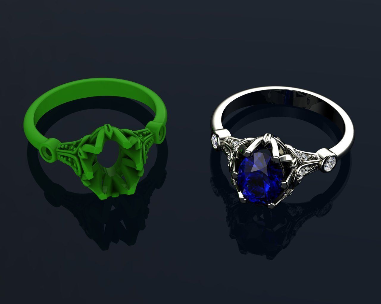 Vintage Ring Sapphire And Diamond Rings 3D print model_13