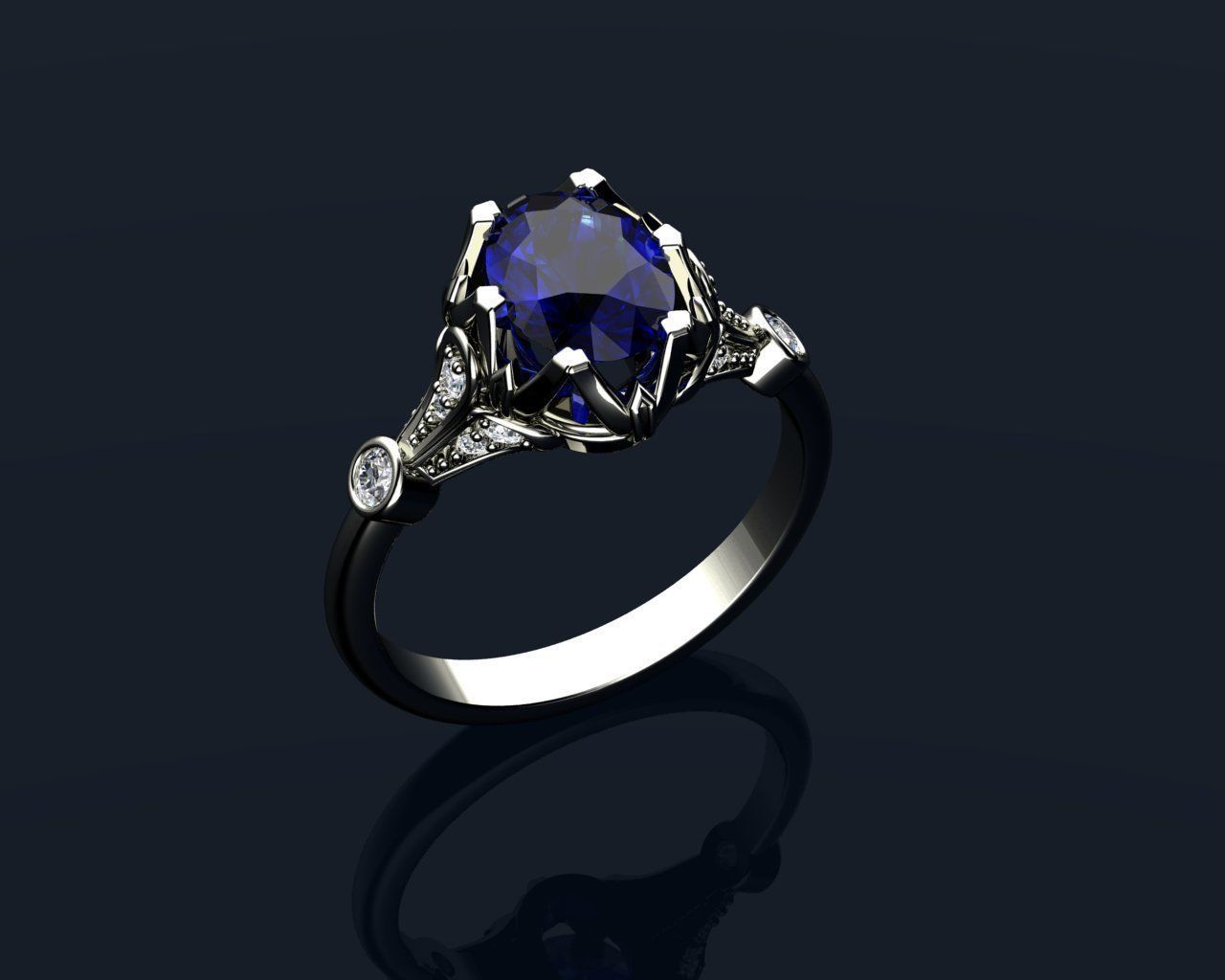 Vintage Ring Sapphire And Diamond Rings 3D print model_5