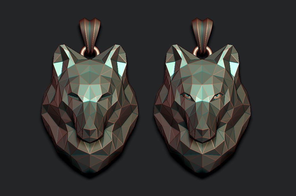 wolf pendant low poly 3D print model_4