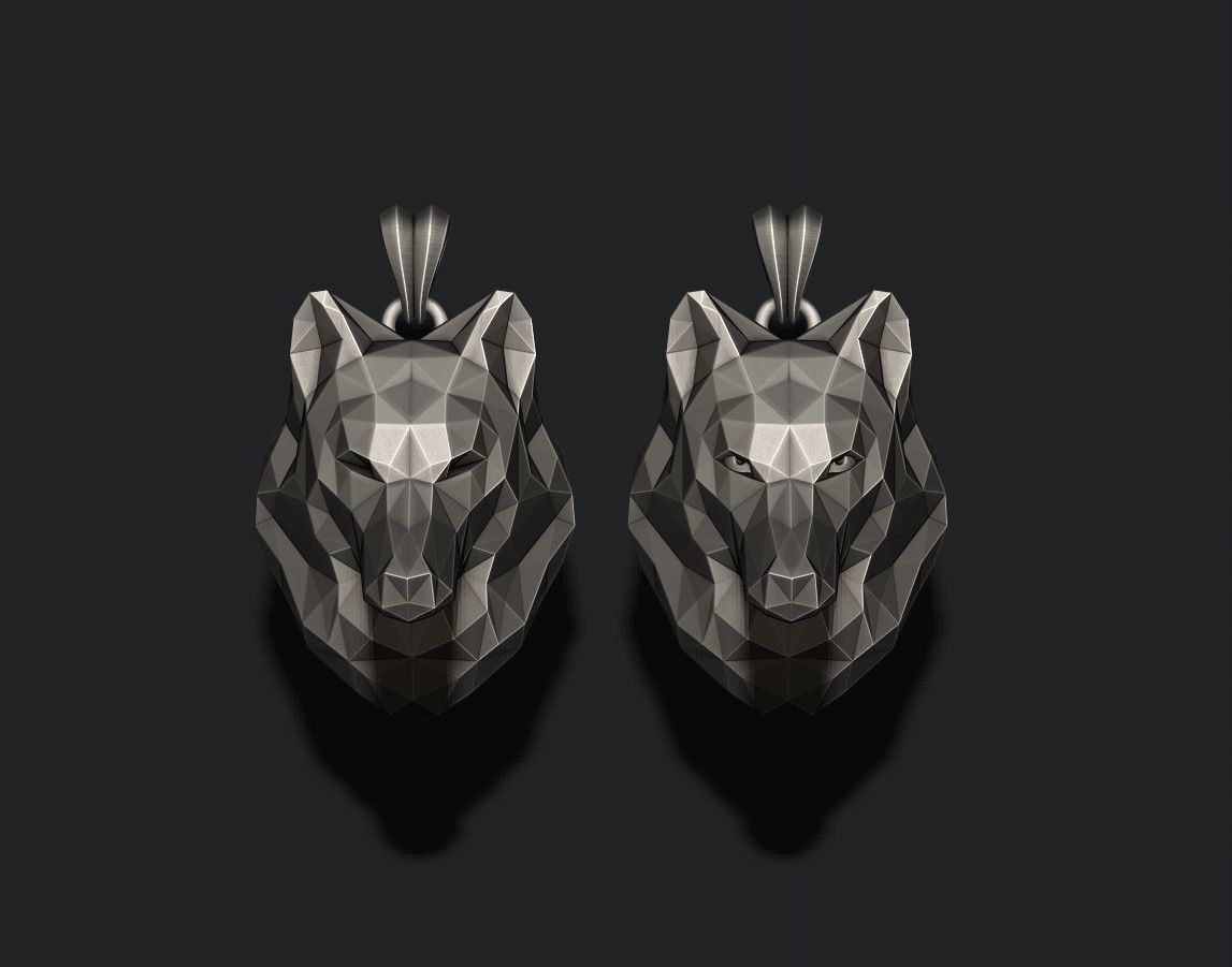wolf pendant low poly 3D print model_1