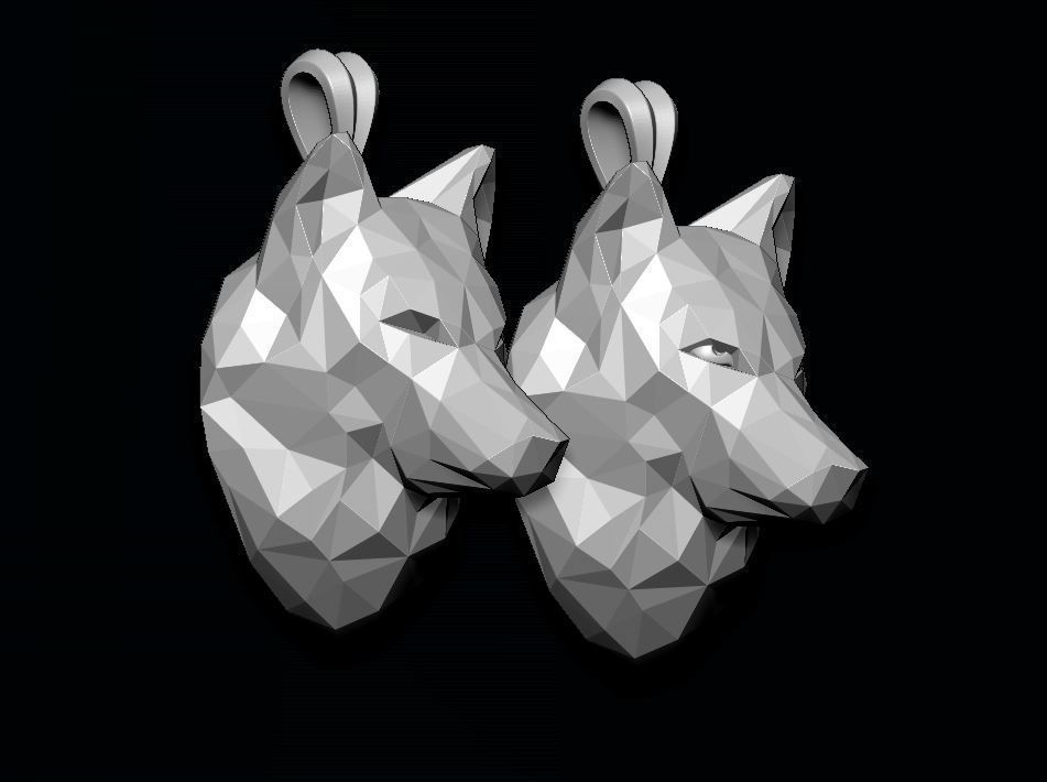 wolf pendant low poly 3D print model_3