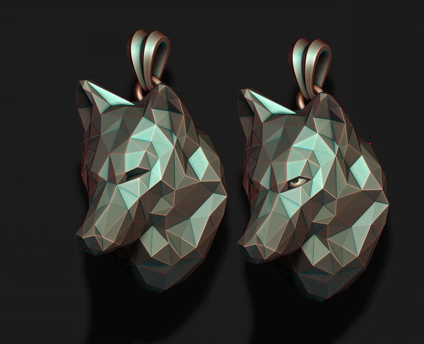 wolf pendant low poly 3D print model_6