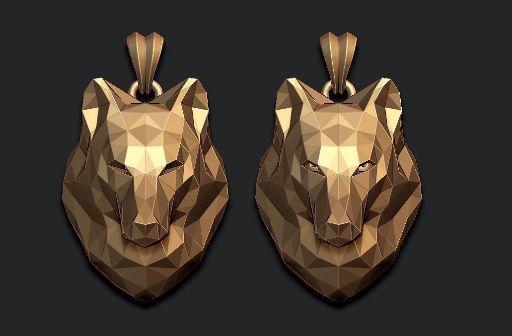 wolf pendant low poly 3D print model_9