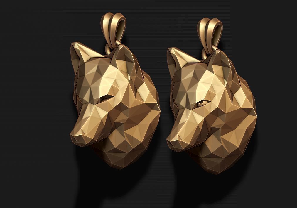 wolf pendant low poly 3D print model_7