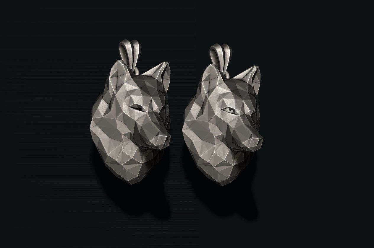 wolf pendant low poly 3D print model_2