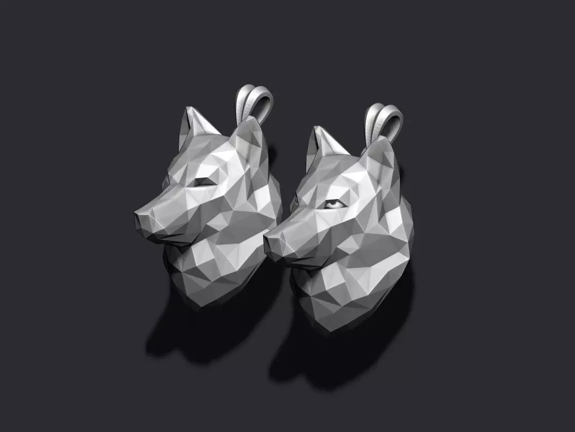 wolf pendant low poly 3D print model_0