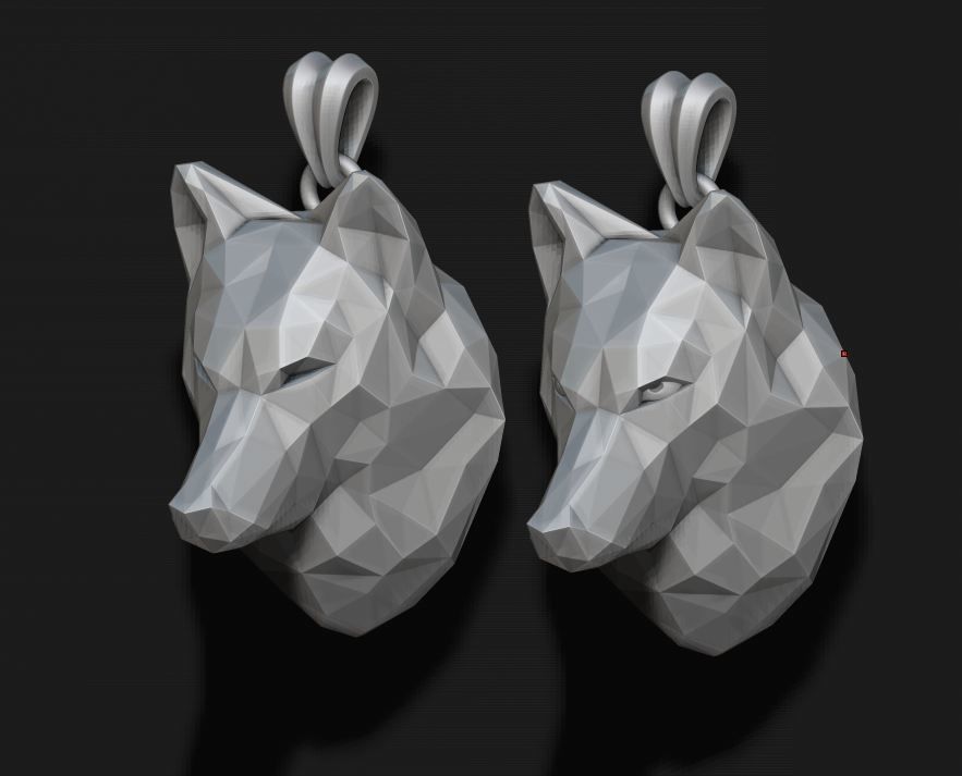 wolf pendant low poly 3D print model_5
