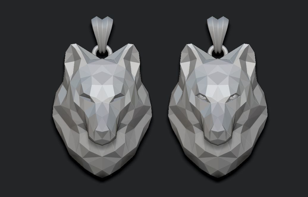 wolf pendant low poly 3D print model_8