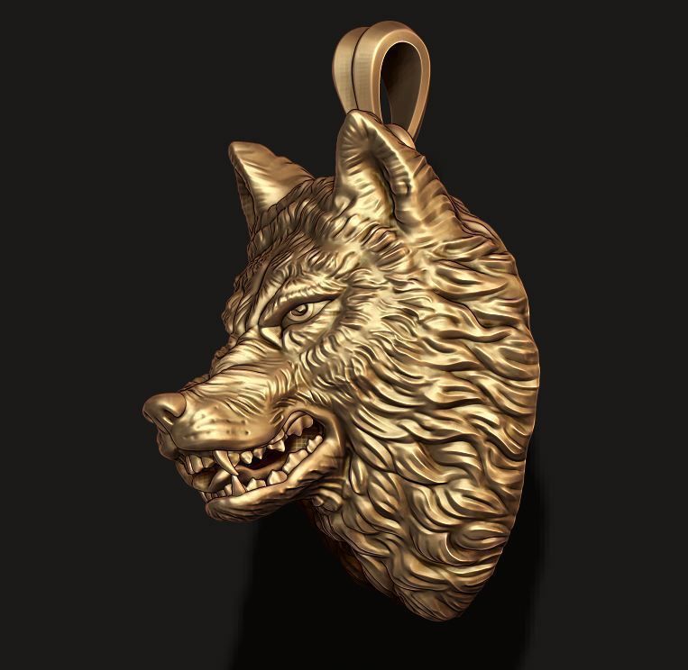 angry wolf pendant  3D print model_8