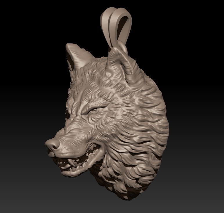 angry wolf pendant  3D print model_5