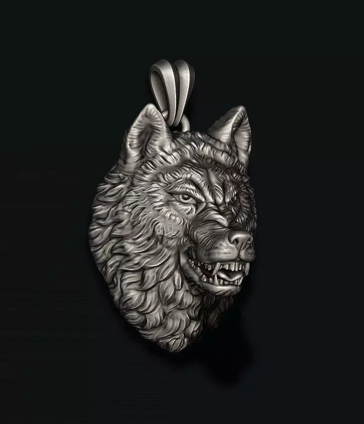 angry wolf pendant  3D print model_0