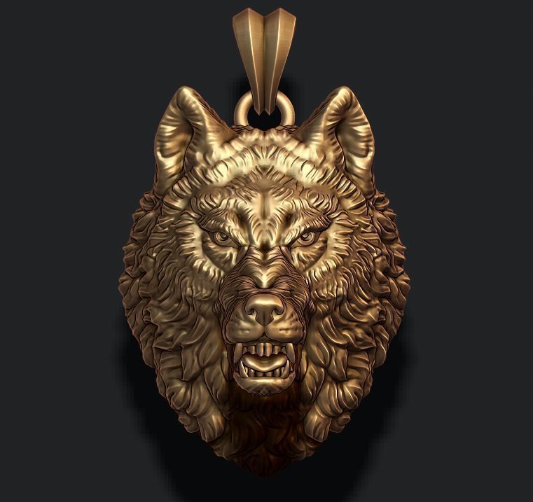 angry wolf pendant  3D print model_4